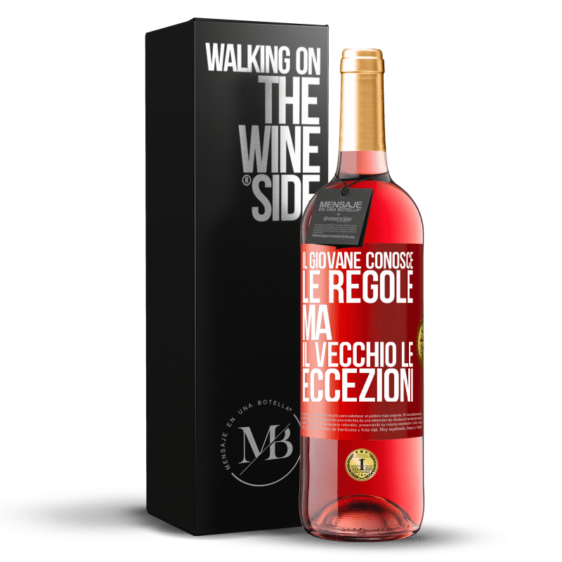 29,95 € Spedizione Gratuita | Vino rosato Edizione ROSÉ Il giovane conosce le regole, ma il vecchio le eccezioni Etichetta Rossa. Etichetta personalizzabile Vino giovane Raccogliere 2025 Tempranillo
