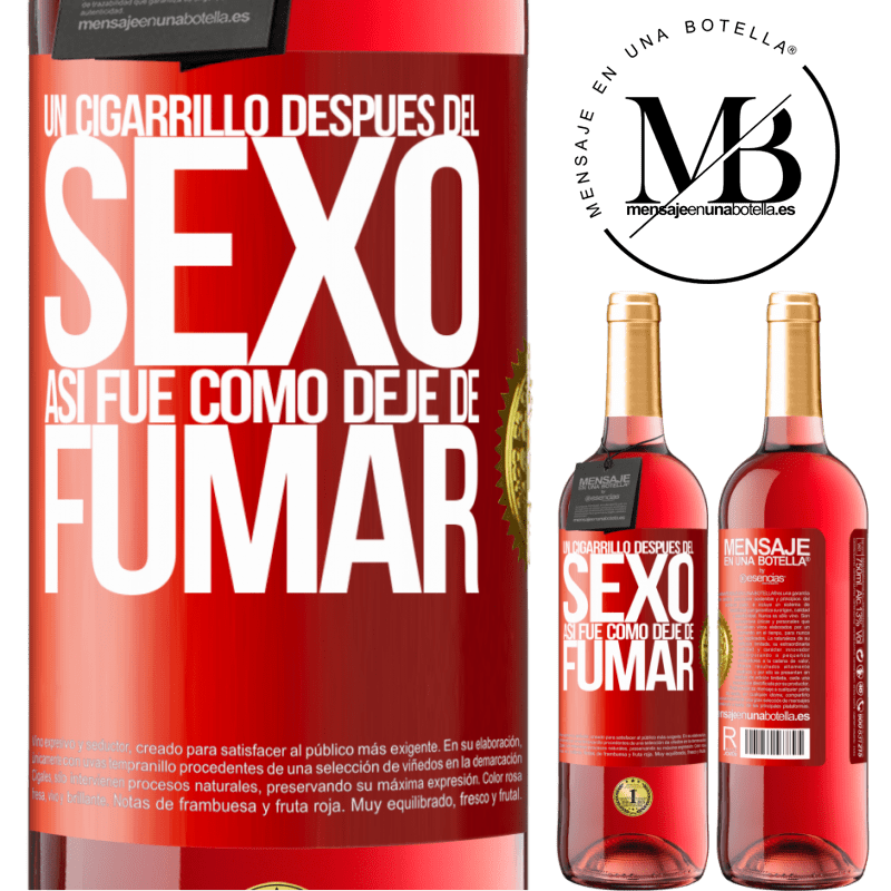 29,95 € Envío gratis | Vino Rosado Edición ROSÉ Un cigarrillo después del sexo. Así fue como dejé de fumar Etiqueta Roja. Etiqueta personalizable Vino joven Cosecha 2023 Tempranillo