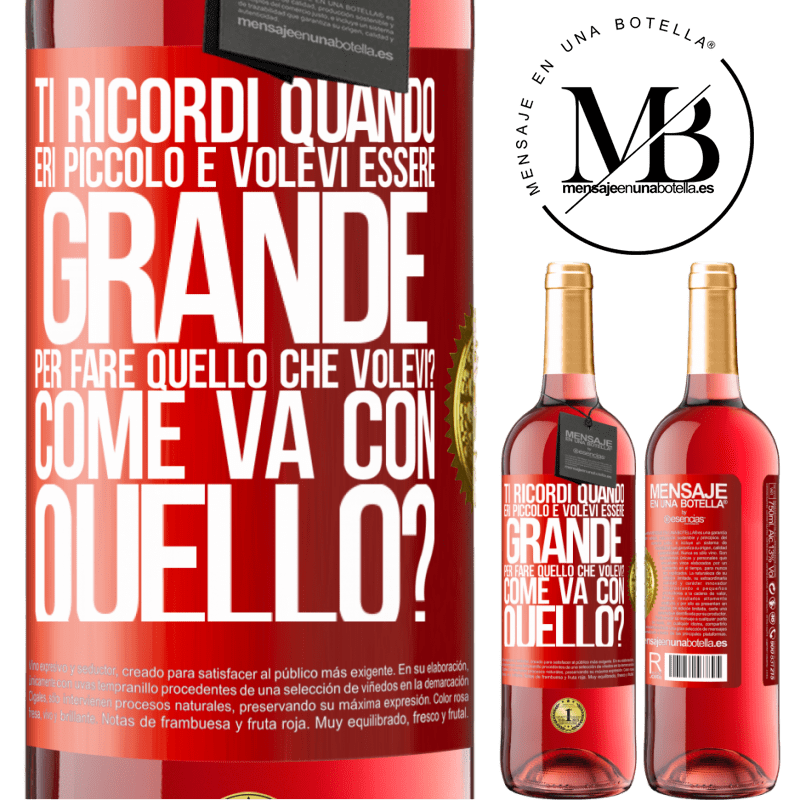 29,95 € Spedizione Gratuita | Vino rosato Edizione ROSÉ ti ricordi quando eri piccolo e volevi essere grande per fare quello che volevi? Come va con quello? Etichetta Rossa. Etichetta personalizzabile Vino giovane Raccogliere 2025 Tempranillo
