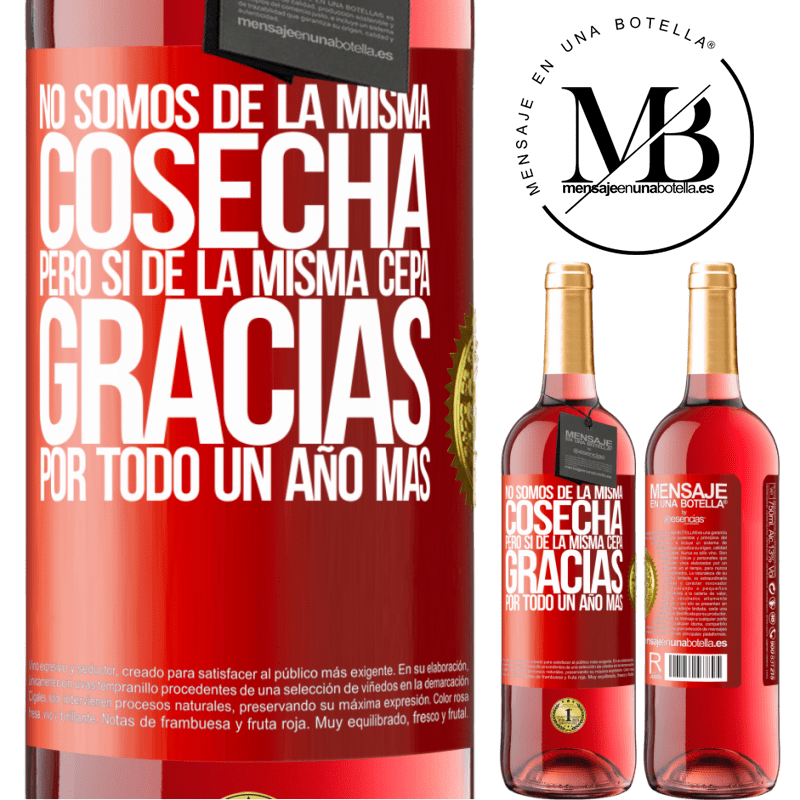 29,95 € Envío gratis | Vino Rosado Edición ROSÉ No somos de la misma cosecha, pero sí de la misma cepa. Gracias por todo, un año más Etiqueta Roja. Etiqueta personalizable Vino joven Cosecha 2023 Tempranillo