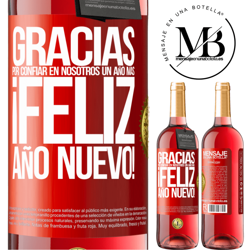 29,95 € Envío gratis | Vino Rosado Edición ROSÉ Gracias por confiar en nosotros un año más. Feliz Año Nuevo Etiqueta Roja. Etiqueta personalizable Vino joven Cosecha 2023 Tempranillo