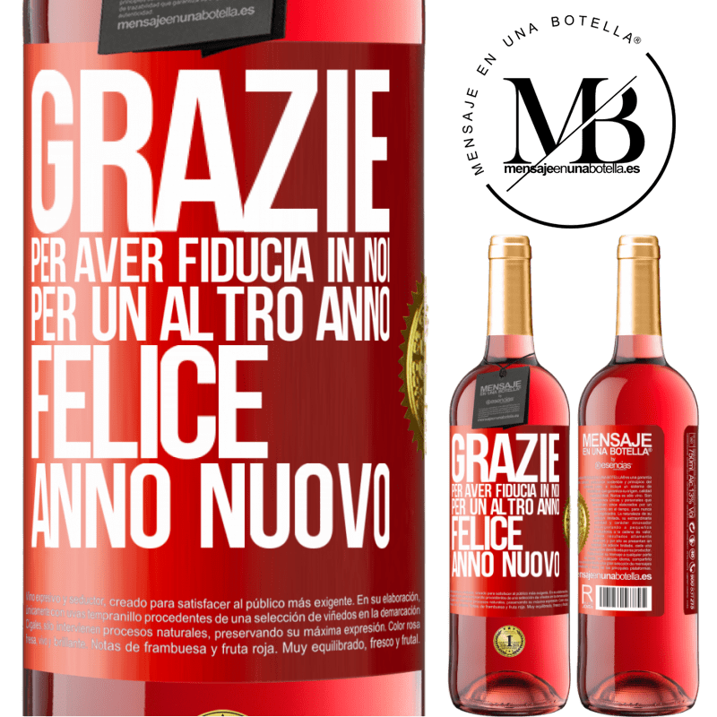 29,95 € Spedizione Gratuita | Vino rosato Edizione ROSÉ Grazie per aver fiducia in noi per un altro anno. Felice anno nuovo Etichetta Rossa. Etichetta personalizzabile Vino giovane Raccogliere 2023 Tempranillo