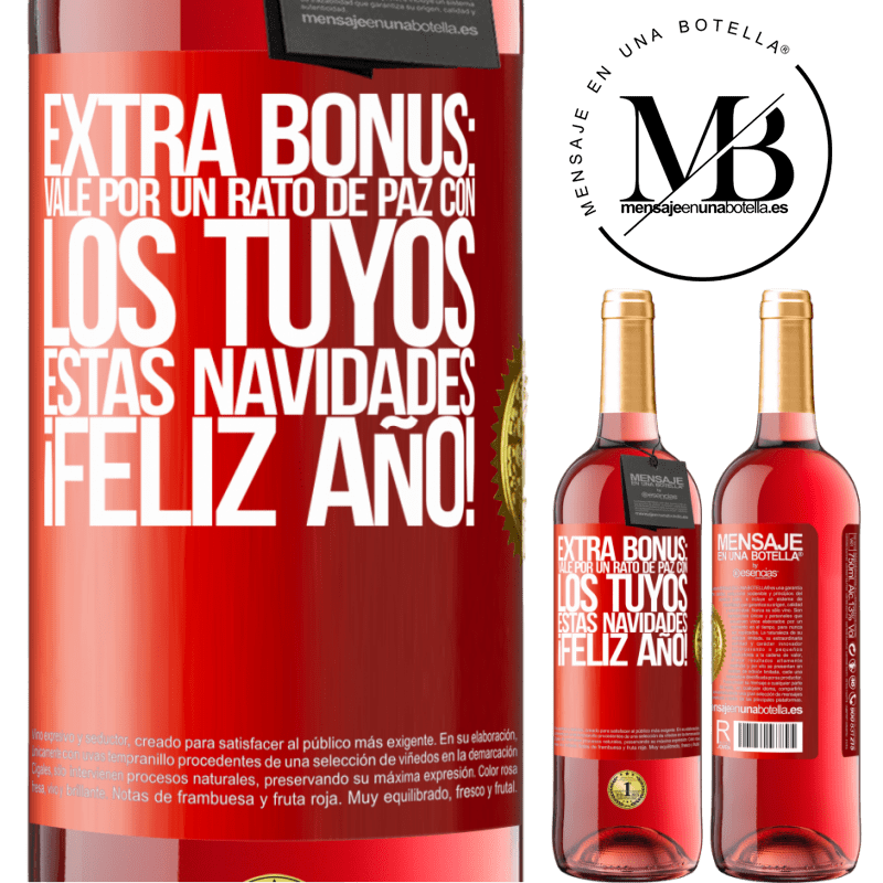29,95 € Envío gratis | Vino Rosado Edición ROSÉ Extra Bonus: Vale por un rato de paz con los tuyos estas navidades. Feliz Año! Etiqueta Roja. Etiqueta personalizable Vino joven Cosecha 2024 Tempranillo
