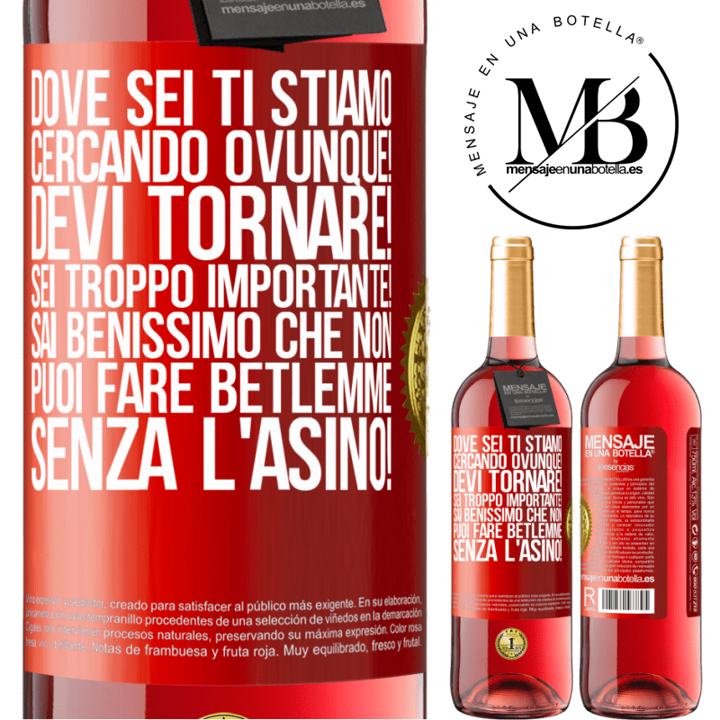 29,95 € Spedizione Gratuita | Vino rosato Edizione ROSÉ Dove sei Ti stiamo cercando ovunque! Devi tornare! Sei troppo importante! Sai benissimo che non puoi fare Betlemme senza Etichetta Rossa. Etichetta personalizzabile Vino giovane Raccogliere 2025 Tempranillo