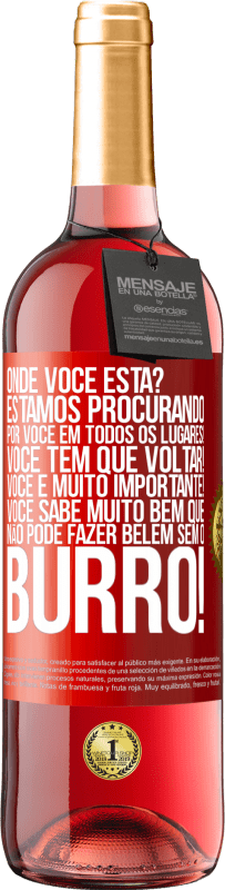 29,95 € | Vinho rosé Edição ROSÉ Onde você está? Estamos procurando por você em todos os lugares! Você tem que voltar! Você é muito importante! Você sabe Etiqueta Vermelha. Etiqueta personalizável Vinho jovem Colheita 2024 Tempranillo