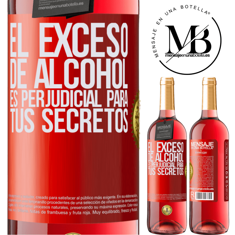 29,95 € Бесплатная доставка | Розовое вино Издание ROSÉ Избыток алкоголя вредит вашим секретам Красная метка. Настраиваемая этикетка Молодое вино Урожай 2022 Tempranillo
