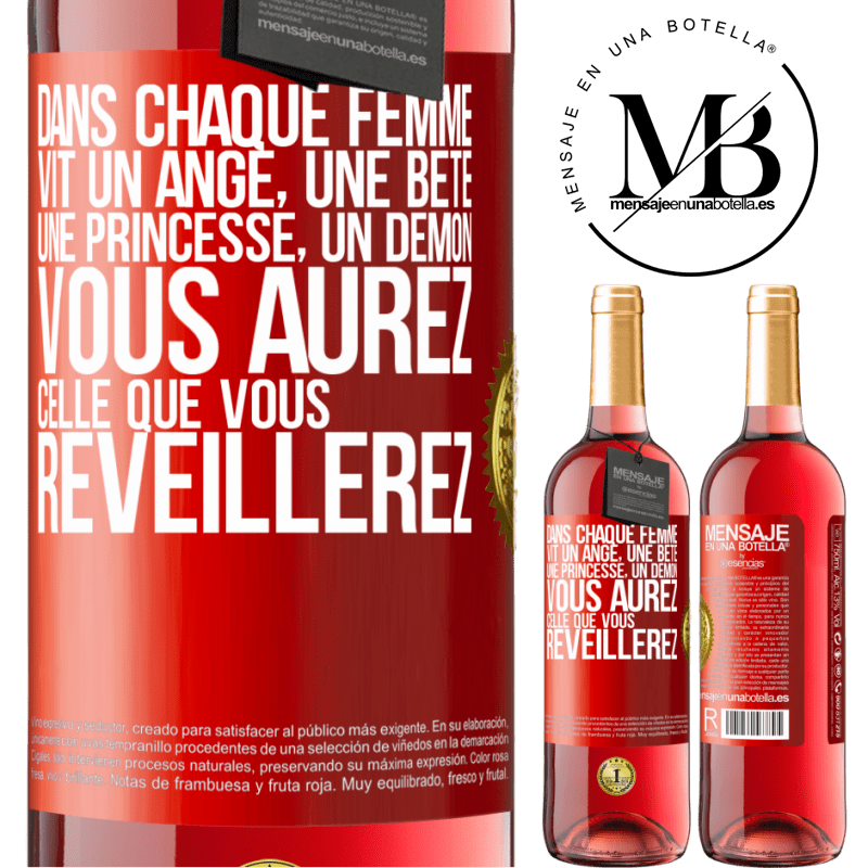 29,95 € Envoi gratuit | Vin rosé Édition ROSÉ Dans chaque femme vit un ange, une bête ,une princesse, un démon. Vous aurez celle que vous réveillerez. Étiquette Rouge. Étiquette personnalisable Vin jeune Récolte 2024 Tempranillo