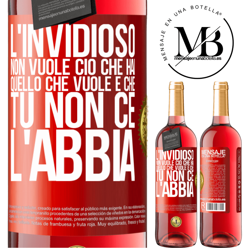 29,95 € Spedizione Gratuita | Vino rosato Edizione ROSÉ L'invidioso non vuole ciò che hai. Quello che vuole è che tu non ce l'abbia Etichetta Rossa. Etichetta personalizzabile Vino giovane Raccogliere 2023 Tempranillo