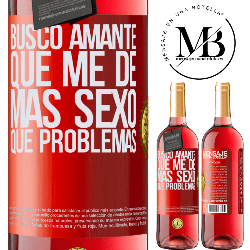 29,95 € Envío gratis | Vino Rosado Edición ROSÉ Busco amante que me de más sexo que problemas Etiqueta Roja. Etiqueta personalizable Vino joven Cosecha 2023 Tempranillo