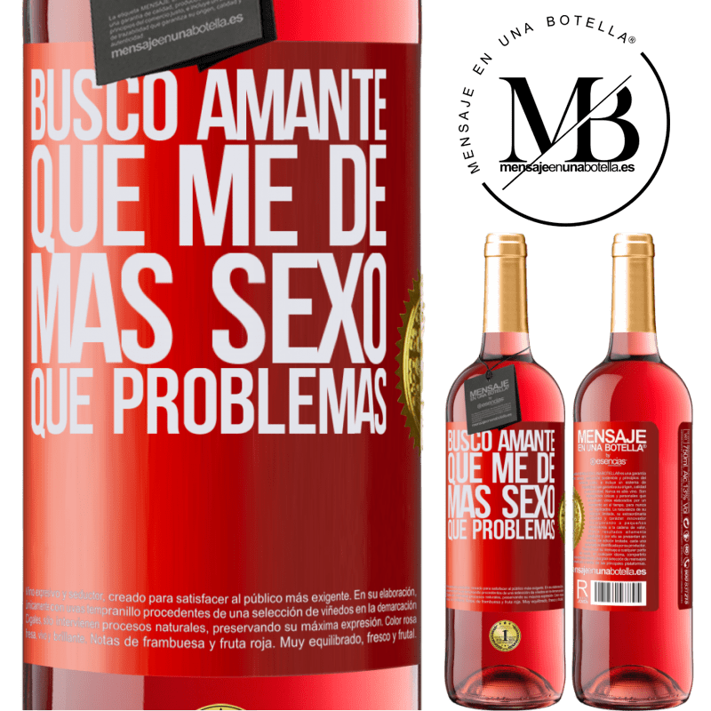 29,95 € Envío gratis | Vino Rosado Edición ROSÉ Busco amante que me de más sexo que problemas Etiqueta Roja. Etiqueta personalizable Vino joven Cosecha 2025 Tempranillo