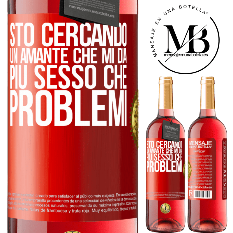 29,95 € Spedizione Gratuita | Vino rosato Edizione ROSÉ Sto cercando un amante che mi dia più sesso che problemi Etichetta Rossa. Etichetta personalizzabile Vino giovane Raccogliere 2023 Tempranillo