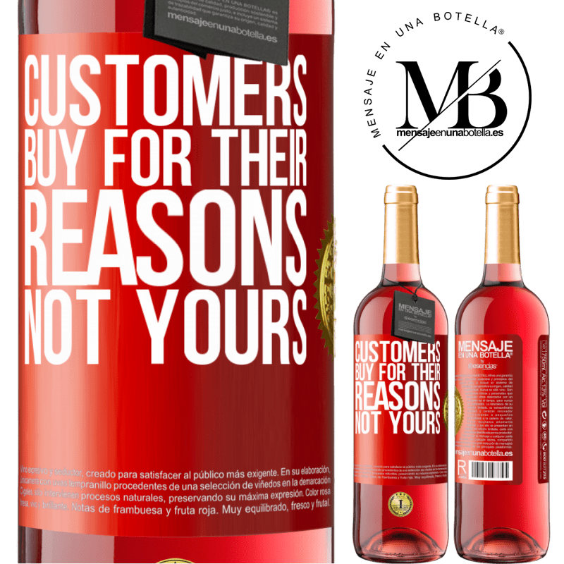 24,95 € Free Shipping | Rosé Wine ROSÉ Edition Customers buy for their reasons, not yours Red Label. Customizable label Young wine Harvest 2021 Tempranillo
