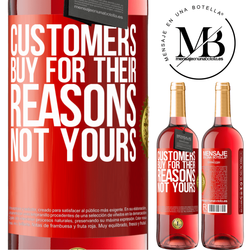 29,95 € Free Shipping | Rosé Wine ROSÉ Edition Customers buy for their reasons, not yours Red Label. Customizable label Young wine Harvest 2023 Tempranillo