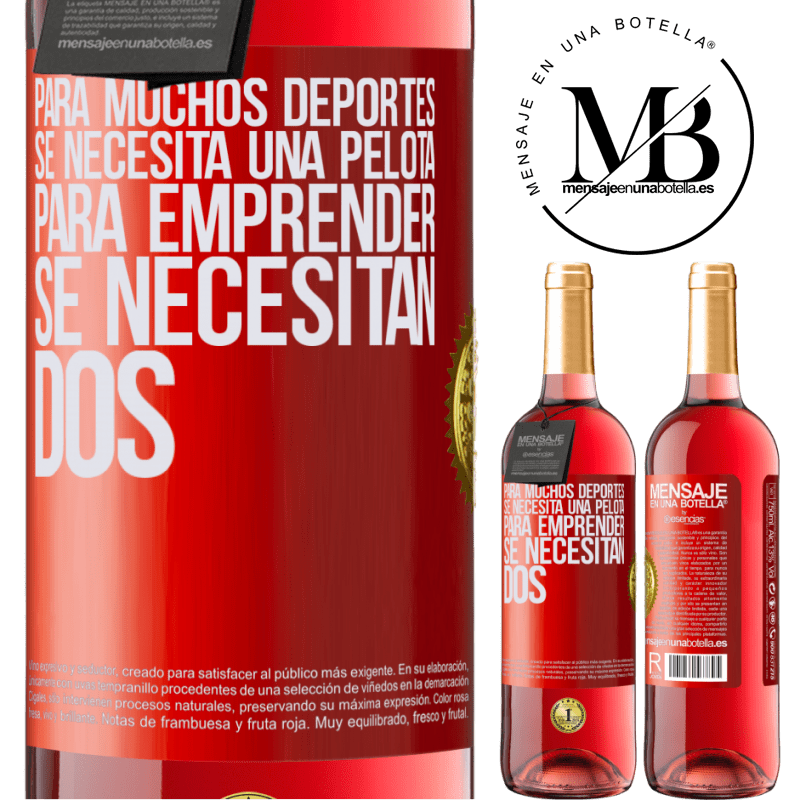 29,95 € Envío gratis | Vino Rosado Edición ROSÉ Para muchos deportes se necesita una pelota. Para emprender, se necesitan dos Etiqueta Roja. Etiqueta personalizable Vino joven Cosecha 2024 Tempranillo