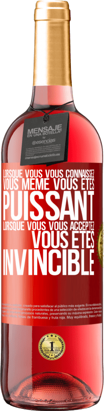 29,95 € | Vin rosé Édition ROSÉ Lorsque vous vous connaissez vous même vous êtes puissant. Lorsque vous vous acceptez vous êtes invincible Étiquette Rouge. Étiquette personnalisable Vin jeune Récolte 2024 Tempranillo