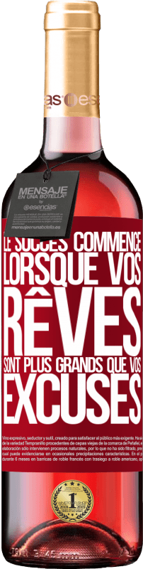 29,95 € Envoi gratuit | Vin rosé Édition ROSÉ Le succès commence lorsque vos rêves sont plus grands que vos excuses Étiquette Rouge. Étiquette personnalisable Vin jeune Récolte 2025 Tempranillo