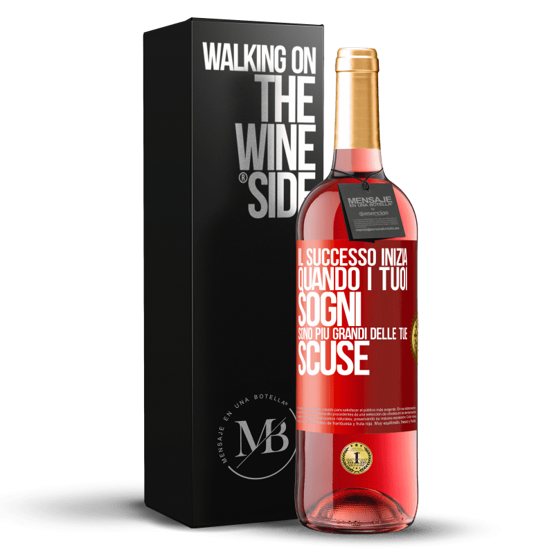 29,95 € Spedizione Gratuita | Vino rosato Edizione ROSÉ Il successo inizia quando i tuoi sogni sono più grandi delle tue scuse Etichetta Rossa. Etichetta personalizzabile Vino giovane Raccogliere 2024 Tempranillo