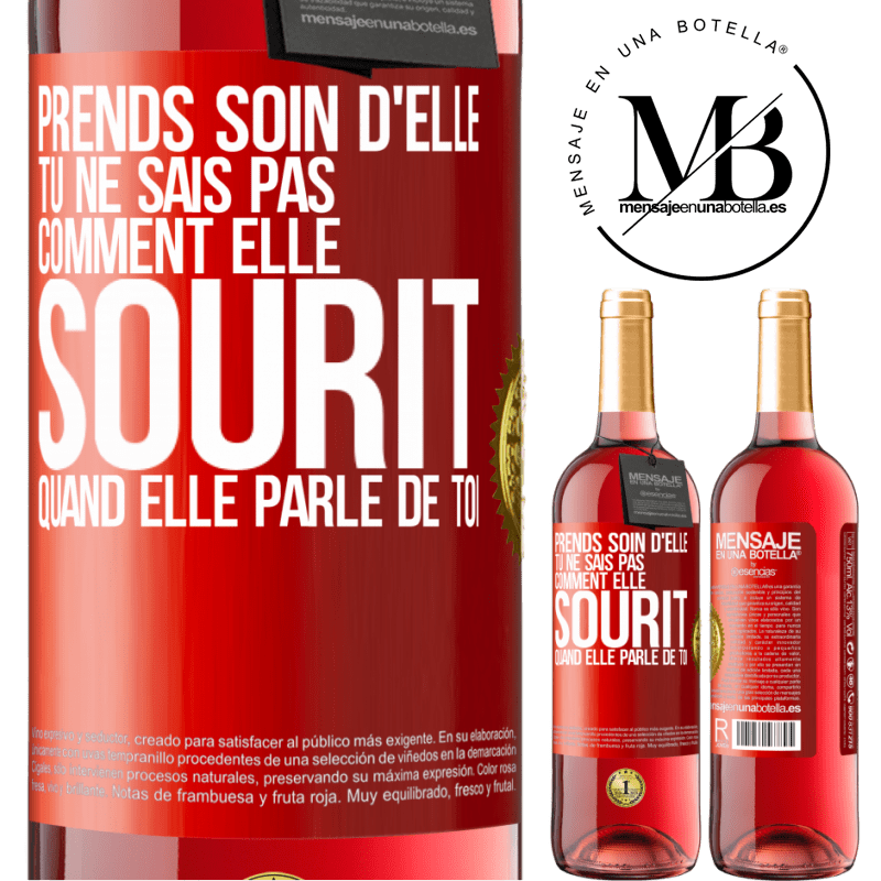 29,95 € Envoi gratuit | Vin rosé Édition ROSÉ Prends soin d'elle. Tu ne sais pas comment elle sourit quand elle parle de toi Étiquette Rouge. Étiquette personnalisable Vin jeune Récolte 2024 Tempranillo