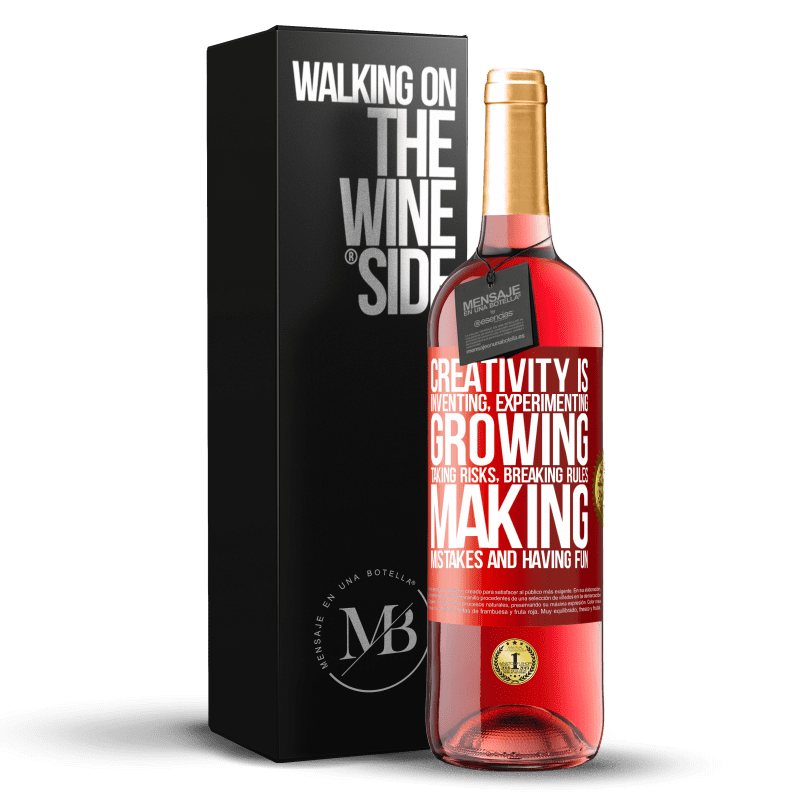 29,95 € Free Shipping | Rosé Wine ROSÉ Edition Creativity is inventing, experimenting, growing, taking risks, breaking rules, making mistakes, and having fun Red Label. Customizable label Young wine Harvest 2023 Tempranillo