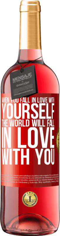 29,95 € 免费送货 | 桃红葡萄酒 ROSÉ版 当你爱上自己时，世界就会爱上你 红色标签. 可自定义的标签 青年酒 收成 2023 Tempranillo