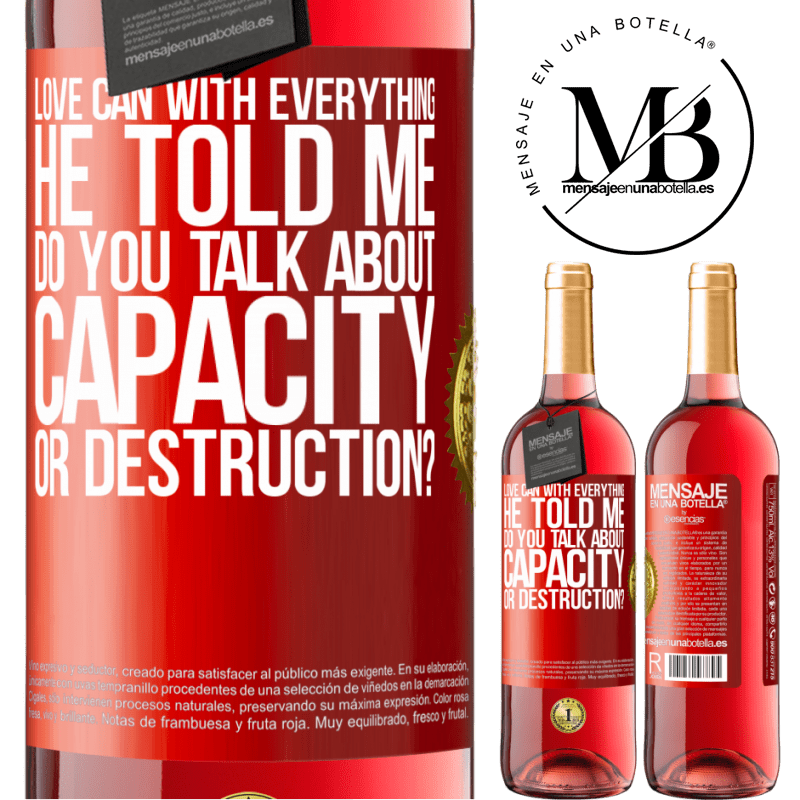 29,95 € Free Shipping | Rosé Wine ROSÉ Edition Love can with everything, he told me. Do you talk about capacity or destruction? Red Label. Customizable label Young wine Harvest 2024 Tempranillo