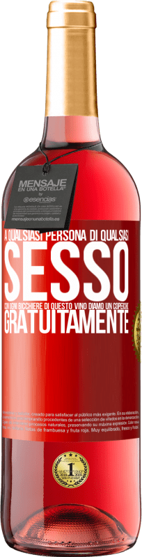 29,95 € | Vino rosato Edizione ROSÉ A qualsiasi persona di qualsiasi SESSO con ogni bicchiere di questo vino diamo un coperchio GRATUITAMENTE Etichetta Rossa. Etichetta personalizzabile Vino giovane Raccogliere 2024 Tempranillo