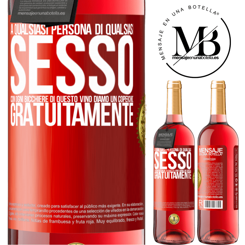 29,95 € Spedizione Gratuita | Vino rosato Edizione ROSÉ A qualsiasi persona di qualsiasi SESSO con ogni bicchiere di questo vino diamo un coperchio GRATUITAMENTE Etichetta Rossa. Etichetta personalizzabile Vino giovane Raccogliere 2024 Tempranillo