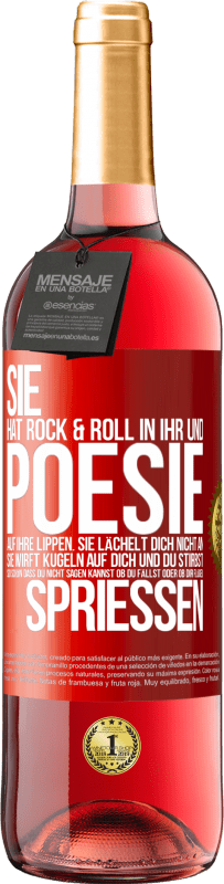 29,95 € | Roséwein ROSÉ Ausgabe Sie hat Rock & Roll in ihr und Poesie auf ihre Lippen. Sie lächelt dich nicht an, sie wirft Kugeln auf dich und du stirbst so sc Rote Markierung. Anpassbares Etikett Junger Wein Ernte 2023 Tempranillo