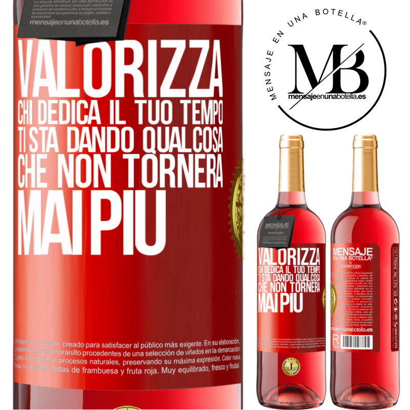 29,95 € Spedizione Gratuita | Vino rosato Edizione ROSÉ Valorizza chi dedica il tuo tempo. Ti sta dando qualcosa che non tornerà mai più Etichetta Rossa. Etichetta personalizzabile Vino giovane Raccogliere 2023 Tempranillo