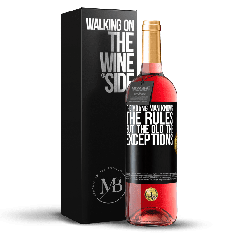 29,95 € Бесплатная доставка | Розовое вино Издание ROSÉ Молодой человек знает правила, но старые исключения Черная метка. Настраиваемая этикетка Молодое вино Урожай 2024 Tempranillo