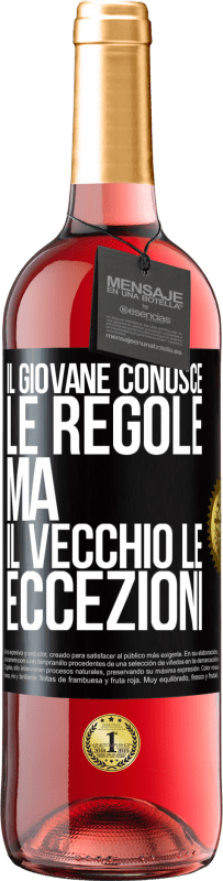 29,95 € | Vino rosato Edizione ROSÉ Il giovane conosce le regole, ma il vecchio le eccezioni Etichetta Nera. Etichetta personalizzabile Vino giovane Raccogliere 2024 Tempranillo