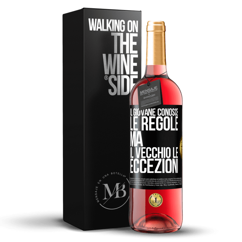 29,95 € Spedizione Gratuita | Vino rosato Edizione ROSÉ Il giovane conosce le regole, ma il vecchio le eccezioni Etichetta Nera. Etichetta personalizzabile Vino giovane Raccogliere 2024 Tempranillo