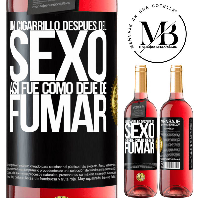 29,95 € Envío gratis | Vino Rosado Edición ROSÉ Un cigarrillo después del sexo. Así fue como dejé de fumar Etiqueta Negra. Etiqueta personalizable Vino joven Cosecha 2023 Tempranillo