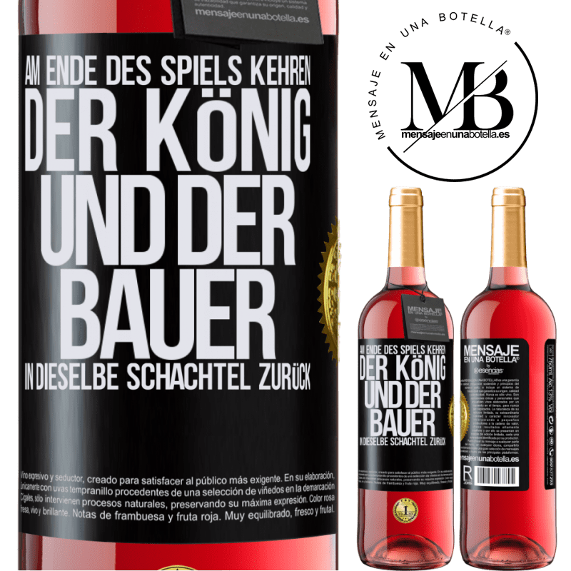 29,95 € Kostenloser Versand | Roséwein ROSÉ Ausgabe Am Ende des Spiels kehren der König und der Bauer in dieselbe Schachtel zurück Schwarzes Etikett. Anpassbares Etikett Junger Wein Ernte 2023 Tempranillo