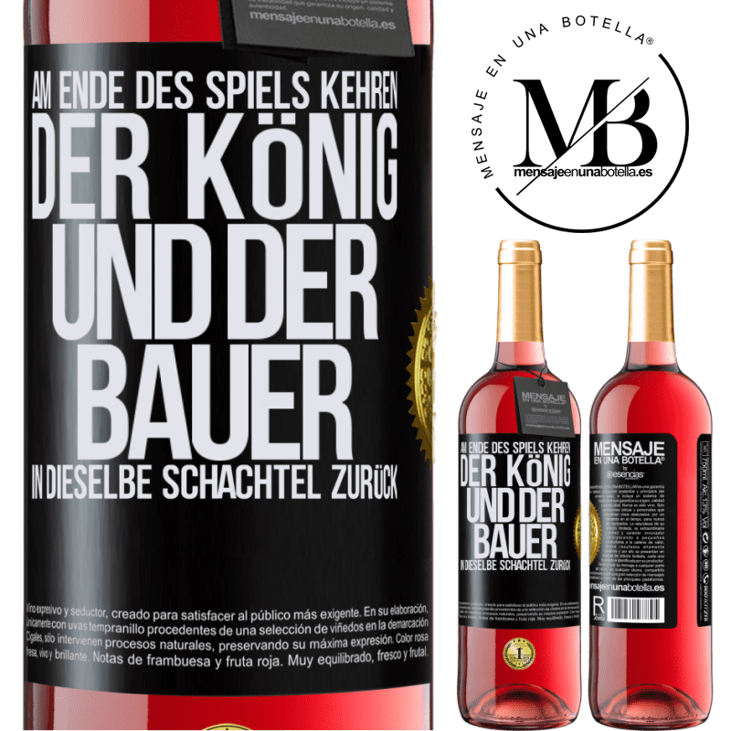 29,95 € Kostenloser Versand | Roséwein ROSÉ Ausgabe Am Ende des Spiels kehren der König und der Bauer in dieselbe Schachtel zurück Schwarzes Etikett. Anpassbares Etikett Junger Wein Ernte 2025 Tempranillo
