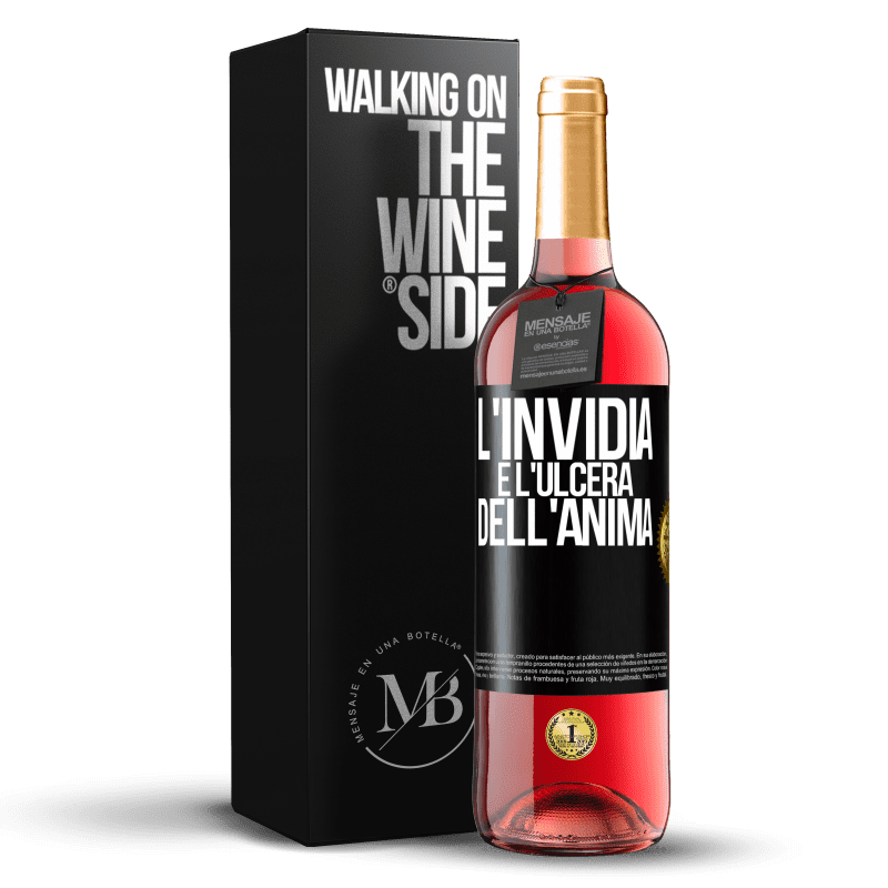 29,95 € Spedizione Gratuita | Vino rosato Edizione ROSÉ L'invidia è l'ulcera dell'anima Etichetta Nera. Etichetta personalizzabile Vino giovane Raccogliere 2024 Tempranillo