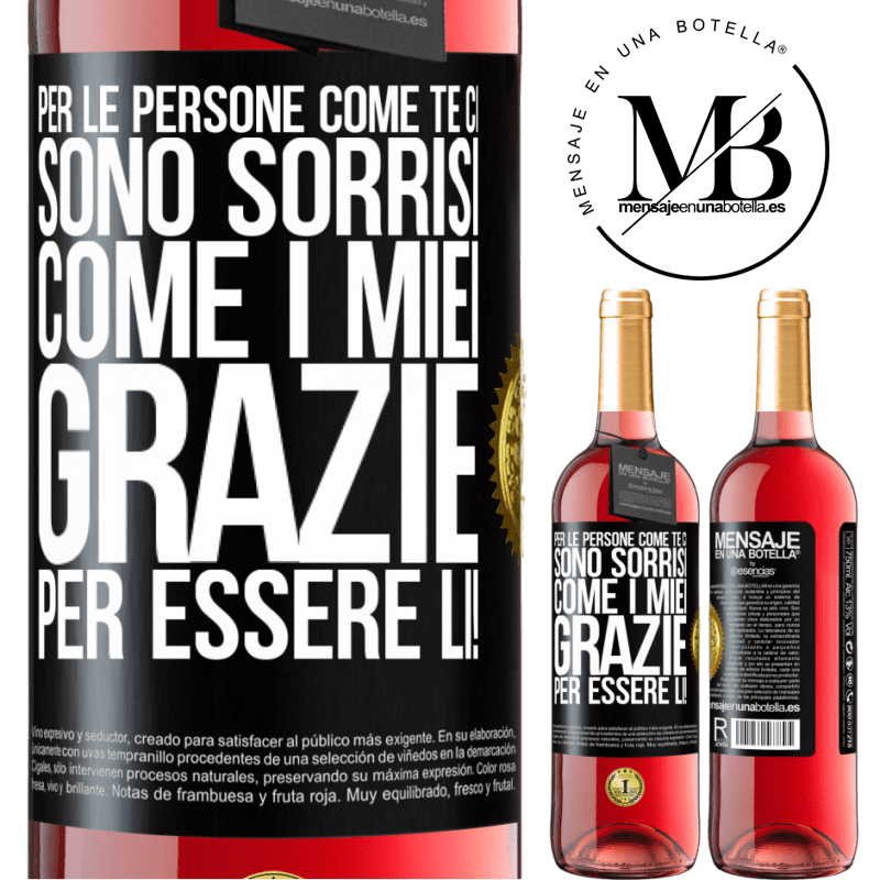 29,95 € Spedizione Gratuita | Vino rosato Edizione ROSÉ Per le persone come te ci sono sorrisi come i miei. Grazie per essere lì! Etichetta Nera. Etichetta personalizzabile Vino giovane Raccogliere 2023 Tempranillo