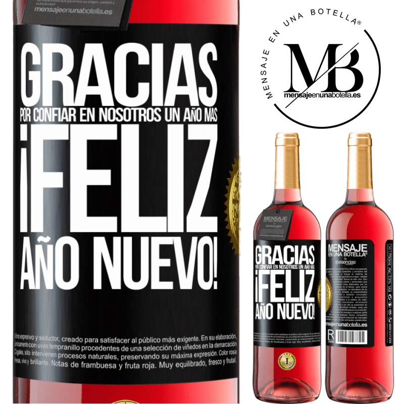 29,95 € Envío gratis | Vino Rosado Edición ROSÉ Gracias por confiar en nosotros un año más. Feliz Año Nuevo Etiqueta Negra. Etiqueta personalizable Vino joven Cosecha 2023 Tempranillo