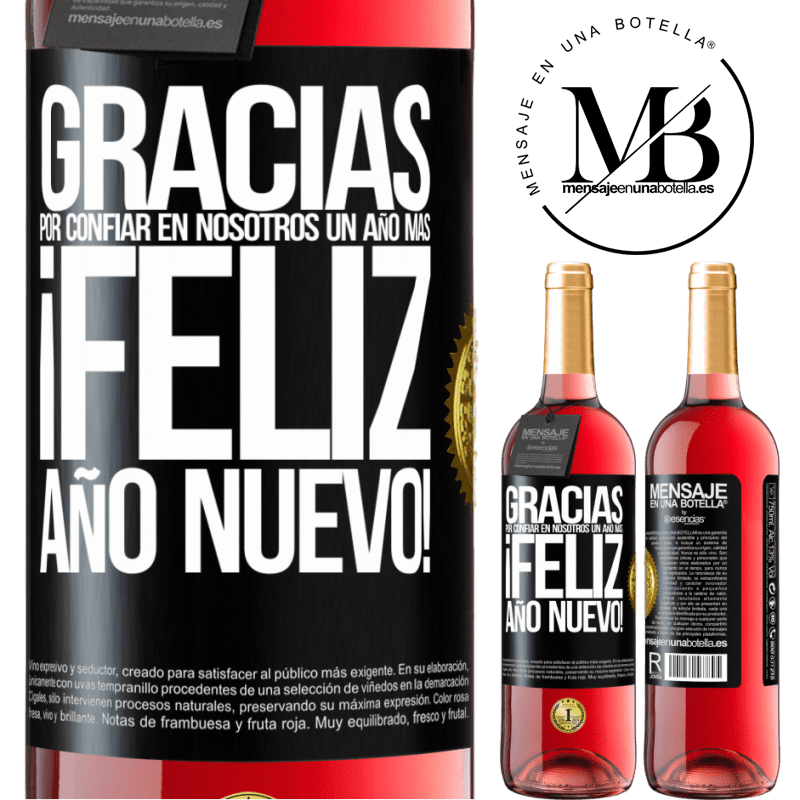 29,95 € Envío gratis | Vino Rosado Edición ROSÉ Gracias por confiar en nosotros un año más. Feliz Año Nuevo Etiqueta Negra. Etiqueta personalizable Vino joven Cosecha 2025 Tempranillo