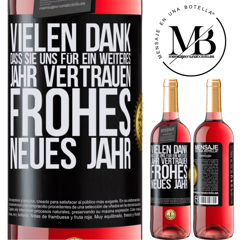 29,95 € Kostenloser Versand | Roséwein ROSÉ Ausgabe Vielen Dank, dass Sie uns ein weiteres Jahr vertrauen. Frohes neues Jahr Schwarzes Etikett. Anpassbares Etikett Junger Wein Ernte 2023 Tempranillo