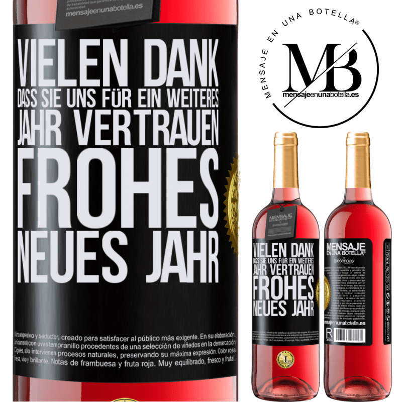 29,95 € Kostenloser Versand | Roséwein ROSÉ Ausgabe Vielen Dank, dass Sie uns ein weiteres Jahr vertrauen. Frohes neues Jahr Schwarzes Etikett. Anpassbares Etikett Junger Wein Ernte 2025 Tempranillo