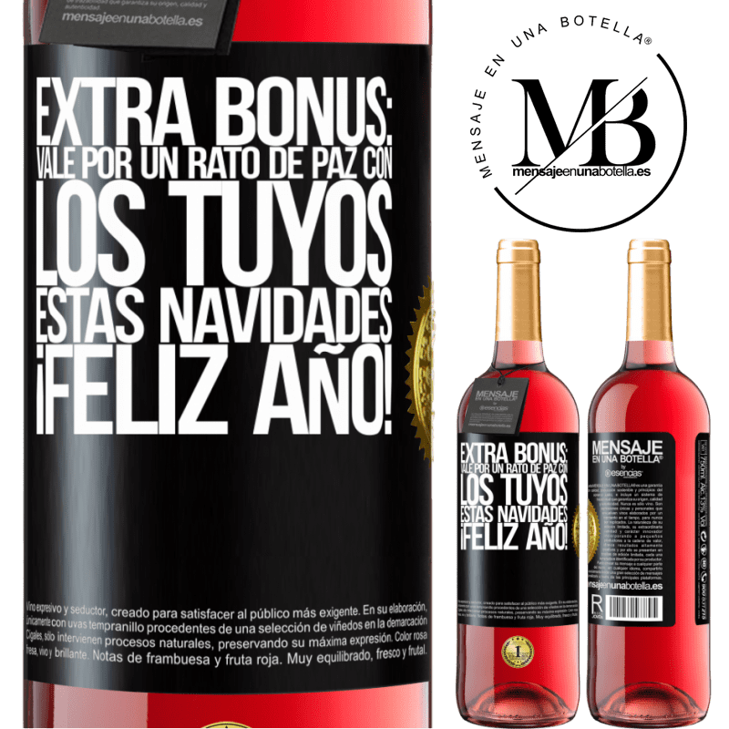 29,95 € Envío gratis | Vino Rosado Edición ROSÉ Extra Bonus: Vale por un rato de paz con los tuyos estas navidades. Feliz Año! Etiqueta Negra. Etiqueta personalizable Vino joven Cosecha 2024 Tempranillo