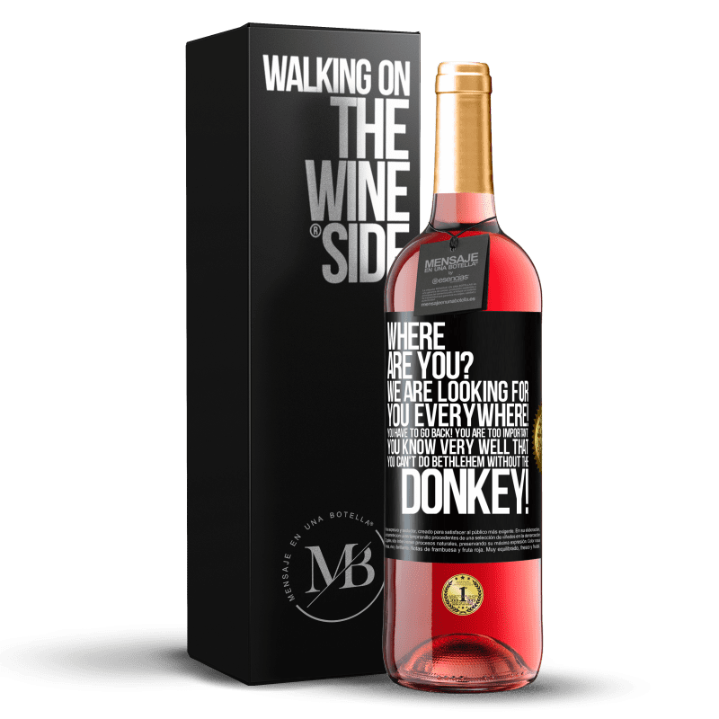 24,95 € Free Shipping | Rosé Wine ROSÉ Edition Where are you? We are looking for you everywhere! You have to go back! You are too important! You know very well that you Black Label. Customizable label Young wine Harvest 2021 Tempranillo