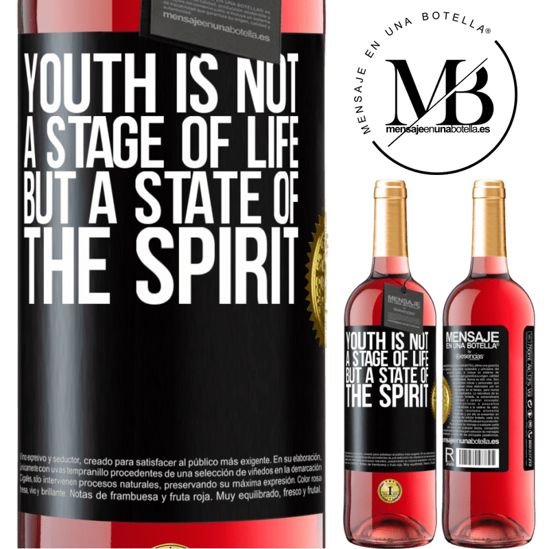 29,95 € Free Shipping | Rosé Wine ROSÉ Edition Youth is not a stage of life, but a state of the spirit Black Label. Customizable label Young wine Harvest 2021 Tempranillo
