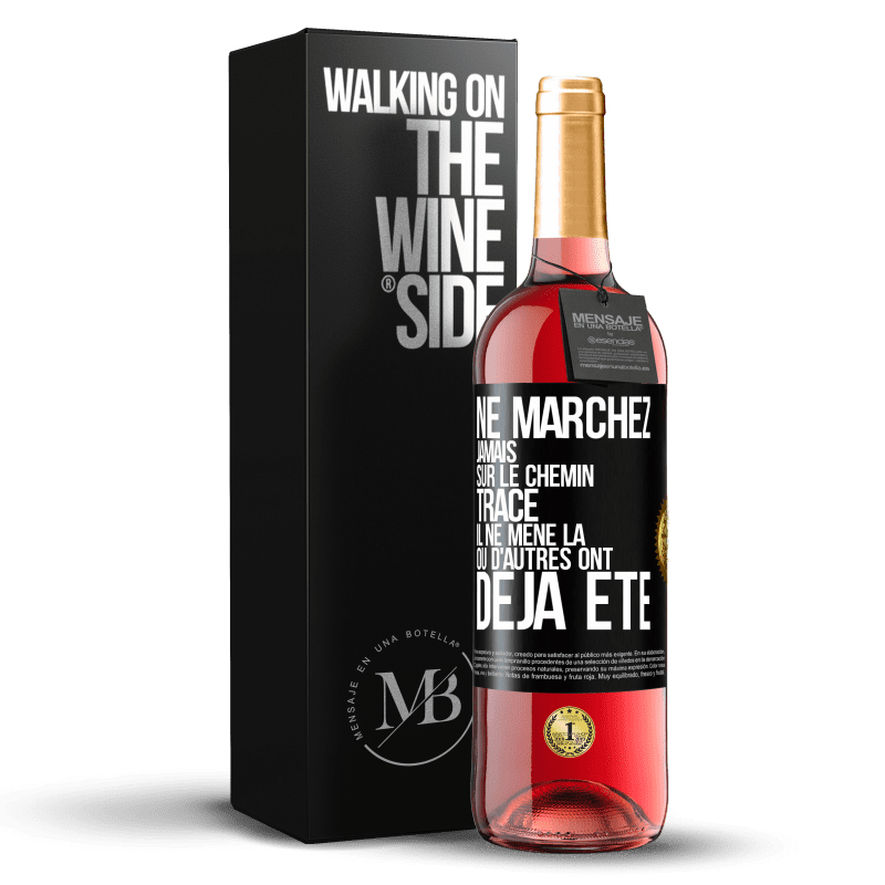 29,95 € Envoi gratuit | Vin rosé Édition ROSÉ Ne marchez jamais sur le chemin tracé, il ne mène là où d'autres ont déjà été Étiquette Noire. Étiquette personnalisable Vin jeune Récolte 2024 Tempranillo