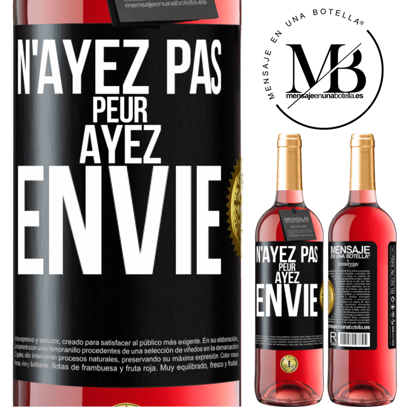 29,95 € Envoi gratuit | Vin rosé Édition ROSÉ N'ayez pas peur. Ayez envie Étiquette Noire. Étiquette personnalisable Vin jeune Récolte 2023 Tempranillo