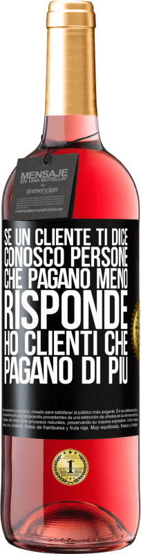 29,95 € | Vino rosato Edizione ROSÉ Se un cliente ti dice Conosco persone che pagano meno, risponde Ho clienti che pagano di più Etichetta Nera. Etichetta personalizzabile Vino giovane Raccogliere 2024 Tempranillo