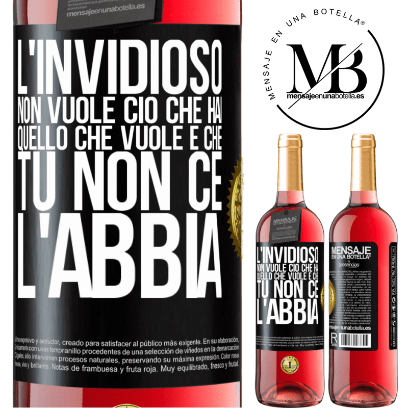 29,95 € Spedizione Gratuita | Vino rosato Edizione ROSÉ L'invidioso non vuole ciò che hai. Quello che vuole è che tu non ce l'abbia Etichetta Nera. Etichetta personalizzabile Vino giovane Raccogliere 2023 Tempranillo