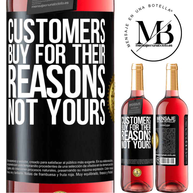 29,95 € Free Shipping | Rosé Wine ROSÉ Edition Customers buy for their reasons, not yours Black Label. Customizable label Young wine Harvest 2023 Tempranillo