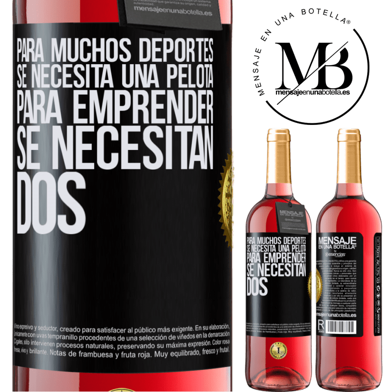 29,95 € Envío gratis | Vino Rosado Edición ROSÉ Para muchos deportes se necesita una pelota. Para emprender, se necesitan dos Etiqueta Negra. Etiqueta personalizable Vino joven Cosecha 2024 Tempranillo